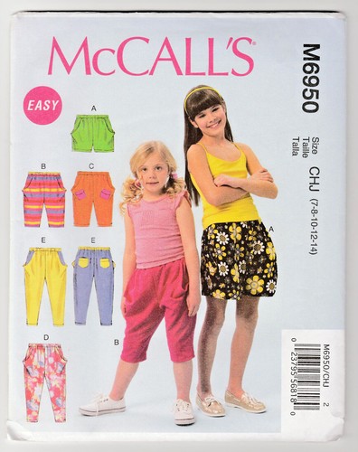 McCalls M6950 Girls Shorts Pants Pockets 7-8-10-12-14 Easy Sewing Pattern Uncut - Picture 1 of 2