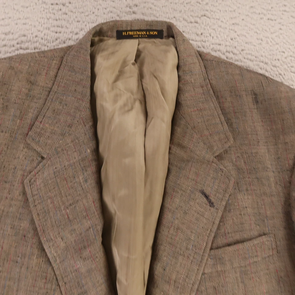Chaqueta H Freeman XL Marrón Beige Rayas 100% Seda Matka Blazer Abrigo Deportivo 46L Foto 2 de 4