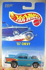 1991 Vintage Hot Wheels Blue/White Card #213 '57 CHEVY Green w-HW Logo w/5Spokes
