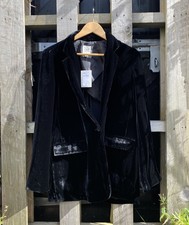 Gap Black Crushed Velvet Silk Blend Blazer Jacket Size M Bnwt