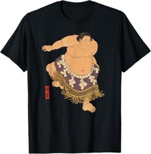 Japanese Men's Traditional Sumo Wrestler Print T-shirt Black from Japan