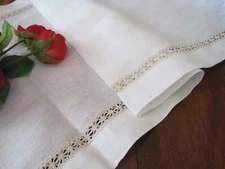 @ Vintage Style Beige Cotton Crochet Lace Thick Linen White Table Runner XXL B