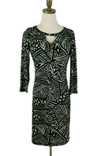 Calvin Klein Knee Length Dress Size 2 Black Beige Geometric Keyhole Accent