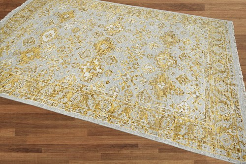 3'10"x5'5'' Gray Hand Knotted Transitional Oushak Wool Area Rug - Picture 3 of 8