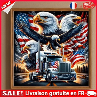Peinture diamant thème aigle américain, perceuse ronde complète 5D à faire soi-m