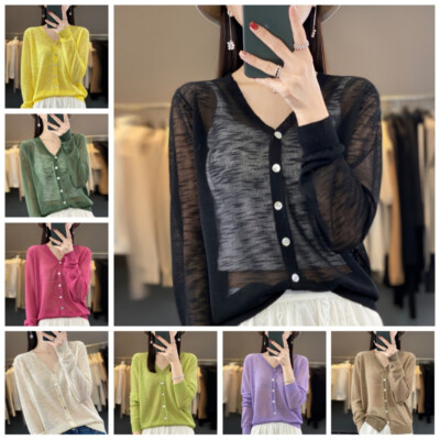 Damen Strick Cardigan Kintwear durchsichtig Bolero Achselzucken Tops Jacke Mantel V-Ausschnitt