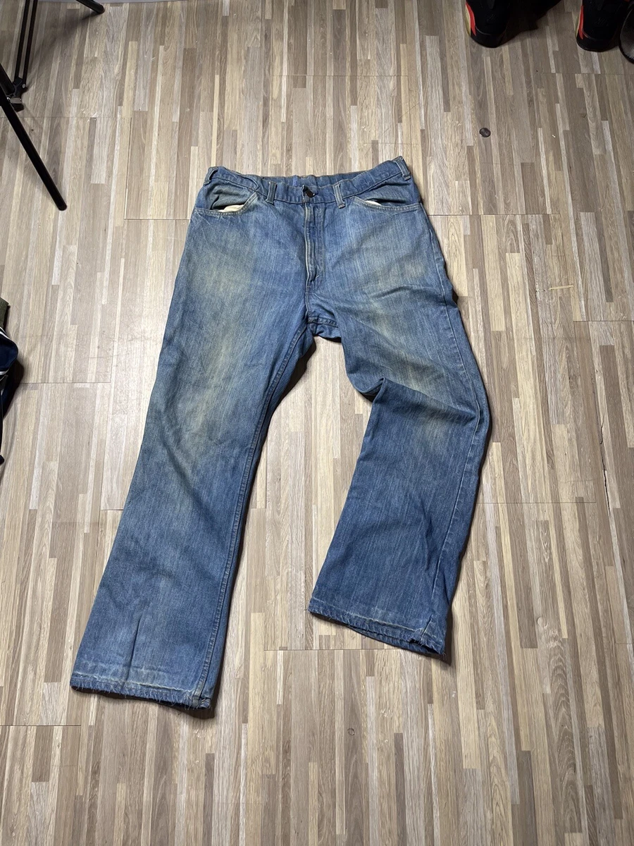 Vintage 70s Levis Orange Tab Flare Hippie Boot Cut Denim Jeans Altered Size 36