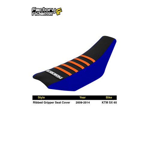 2009-2015 KTM SX 50 Seat Cover Gripper  BLUE SIDES / BLACK TOP/ ORANGE RIBS #90 - Picture 1 of 5