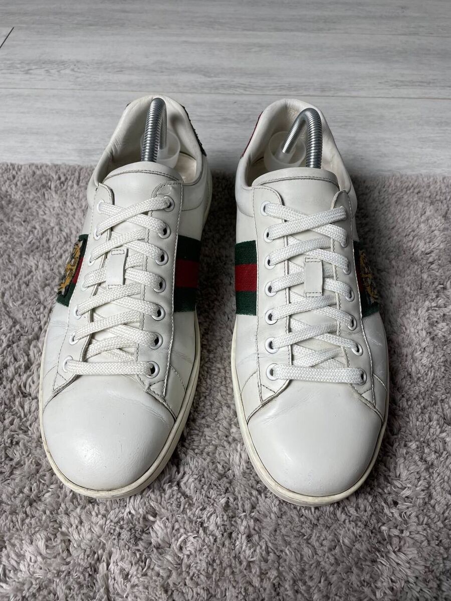 Gucci White 457132 Ace Tiger Patch Embroidered Web Leather Gucci White 457132 Ace Tiger Patch Embroidered Web Leather