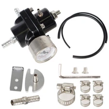 Universal Adjustable Fuel Pressure Regulator Kit w/ 0-140psi Gage & Hose Black