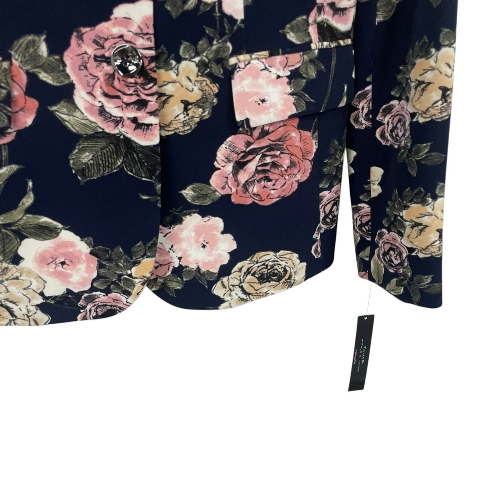 Jaqueta Blazer Tahari ASL Floral Estampa Rosa Botão Frontal Feminina Rosa Marinha 2 Nova com etiquetas - Imagem 2 de 4