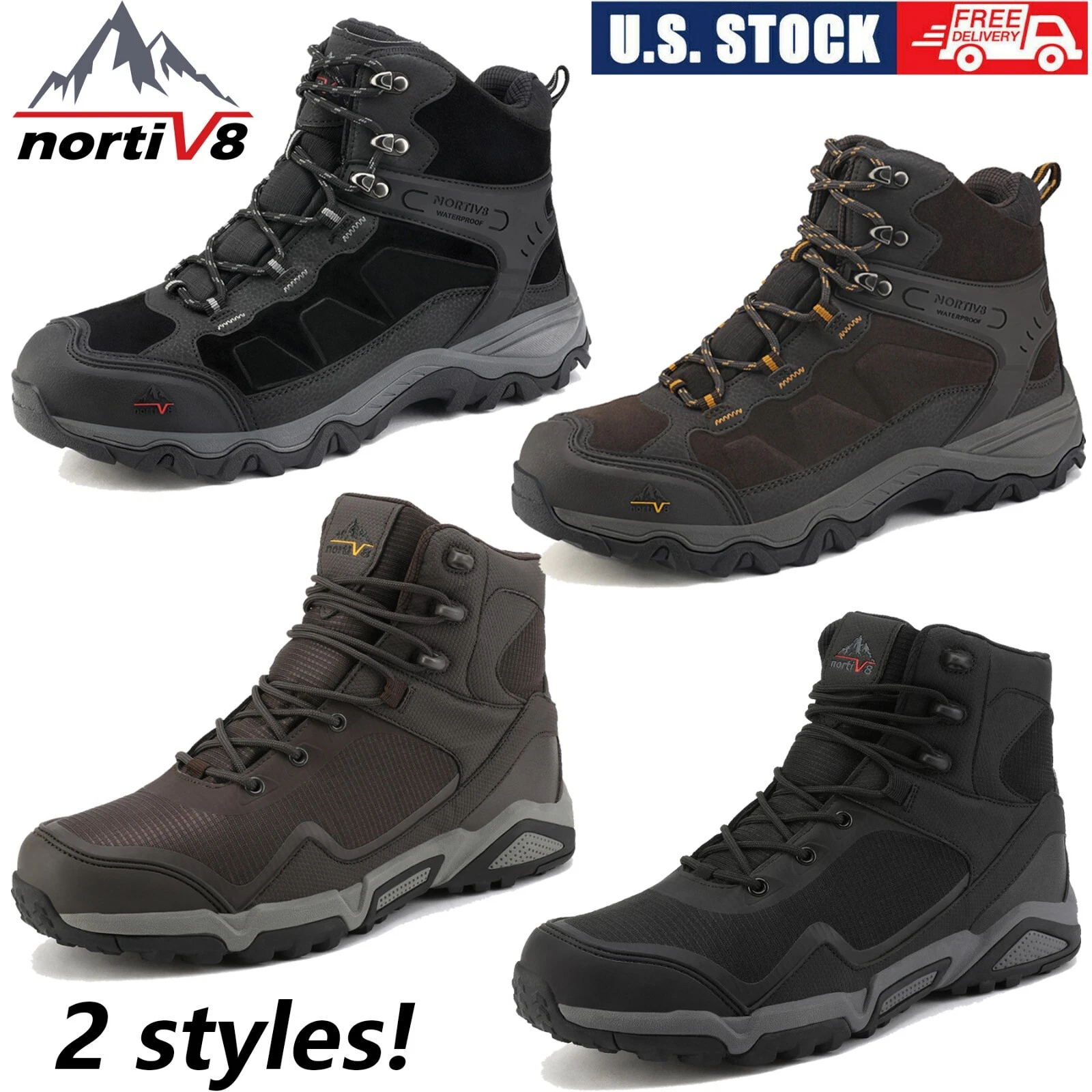 NORTIV8 Men's Hiking Boots Waterproof Work Lightweight Trekking Non-Slip Boots