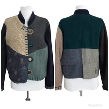 Vintage Wool Upcycled Patchwork Jacket M Boho Artisan Cottagecore Reclaimed Folk
