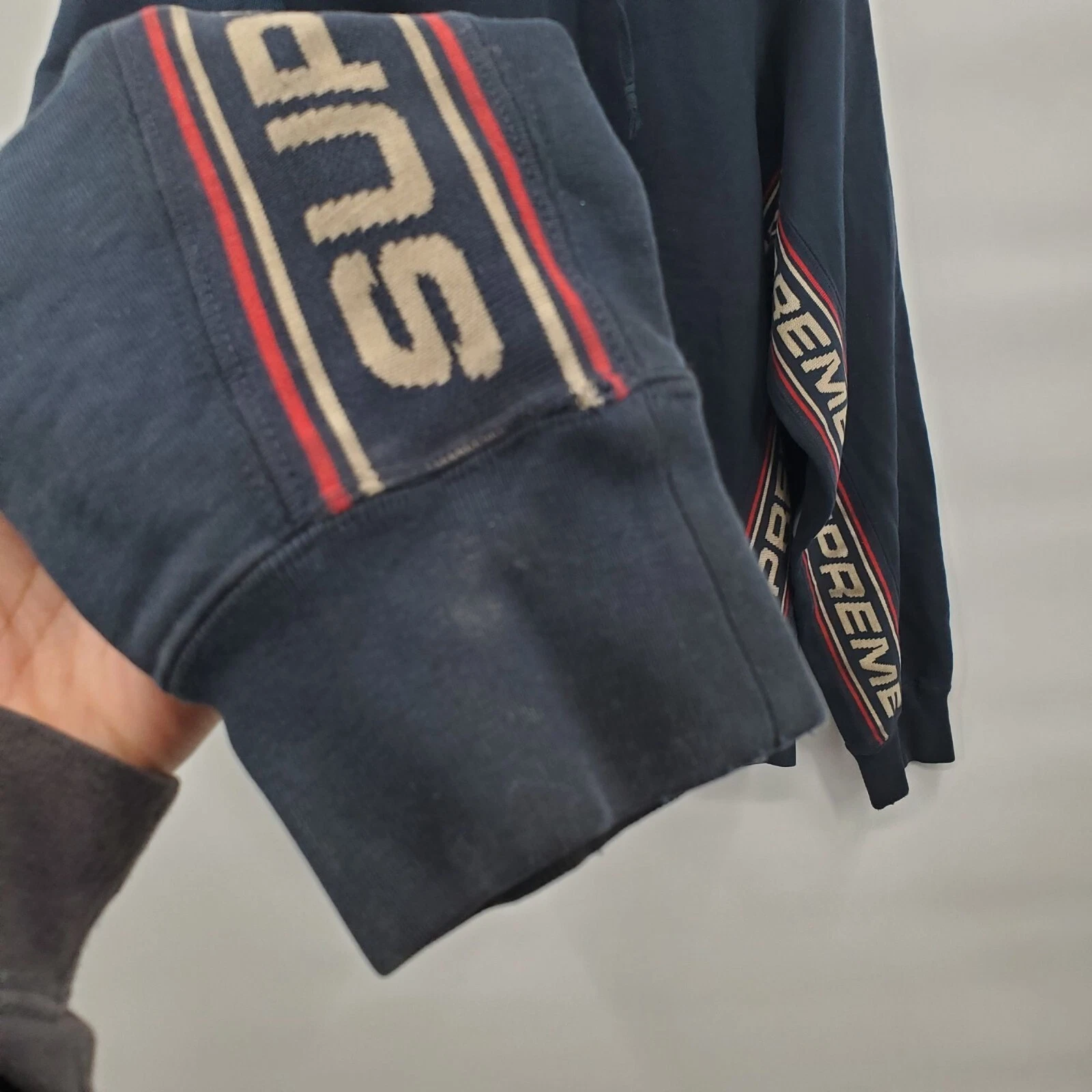 Felpa con cappuccio Supreme Text Rib uomo taglia large cotone pesante manica lunga