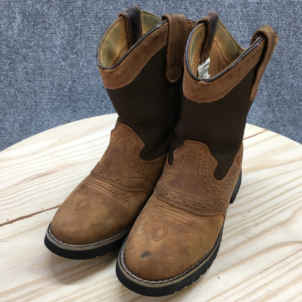 Botas Itasca Juveniles 4 Buckaroo Vaquero Occidental Cuero Marrón Pull On Block 5027030 Foto 4 de 4