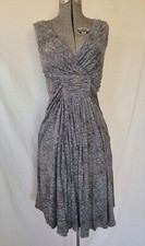 Samantha Sung Wool Silk Blend Gray Pattern Dress Slinky Midi Size Large