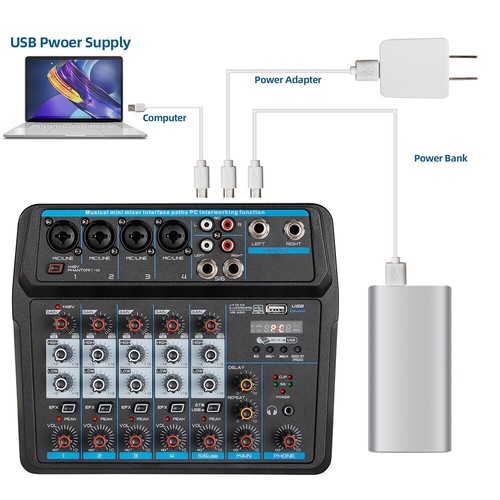 6 Channel Mixer Studio Audio Live Sound Mixing Console Amplifier Bluetooth USB - Picture 3 of 12
