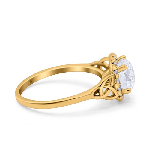 14K Gold Celtic Halo Art Deco Round Wedding Engagement Ring Simulated CZ - Picture 9 of 24