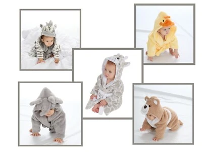 BABY TOWN PERSONALISED Hooded Animal Face Dressing Gowns Robes Housecoats Baby 0-6 Months