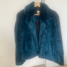Biba Womens Teal Faux Fur Jacket Xs Size 6