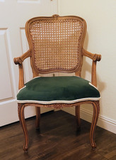 French Louis XV Style Carved Walnut Caned Fauteuil Armchair