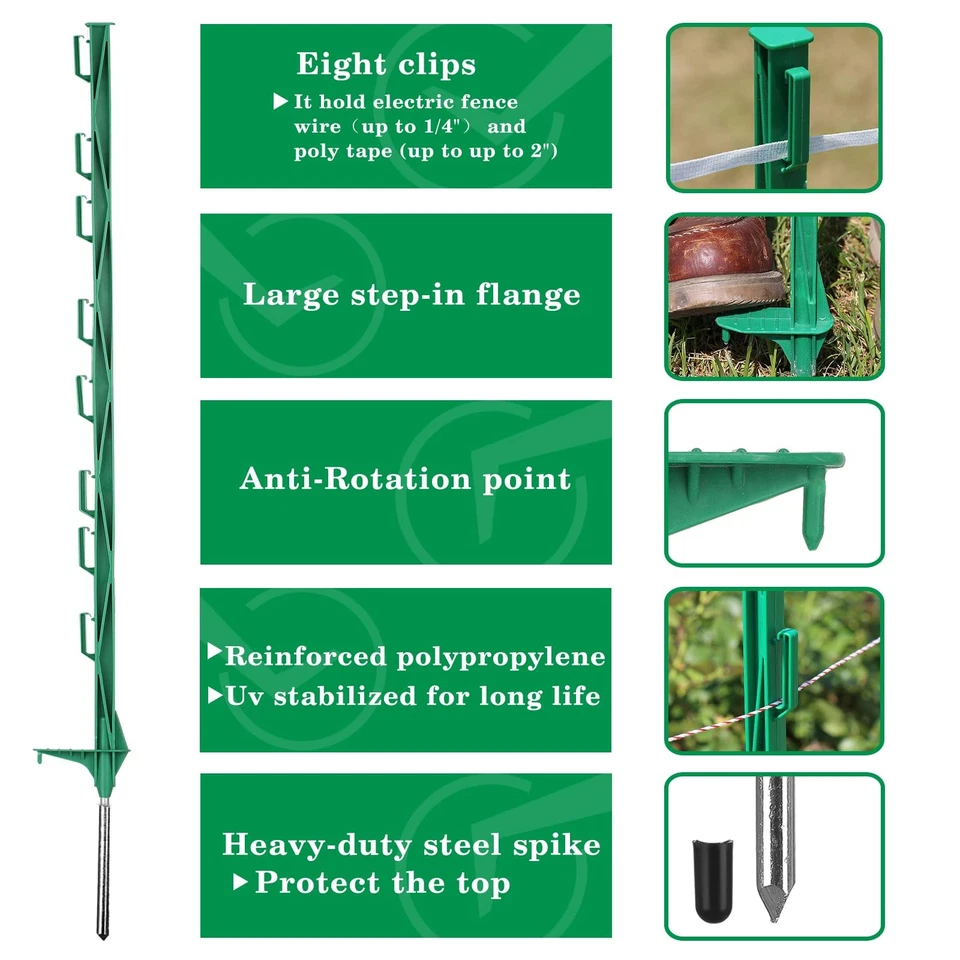 Paquete de 50 postes de valla eléctricos, postes de plástico de 48 pulgadas/4 pies para granja y g... Foto 3 de 4