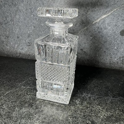 Vintage Cut Crystal Square Liquor Decanter & Stopper 8.75'' Facets MCM Hollywood