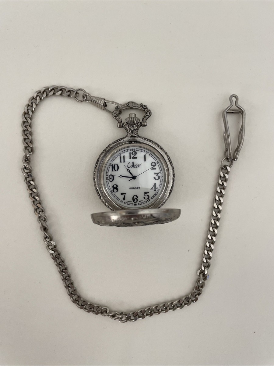 Collezio Quartz Pocket Watch W/chain, “Hunter W Dogs” Needs
