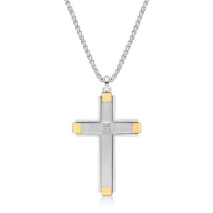 Stainless Steel Cross Pendant with Gold Tone Ion Plating & White Cubic Zirconia