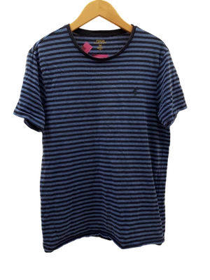 POLO RALPH LAUREN Men's UK M Blue & Navy Stripe Custom Fit T-Shirt Pre - Loved - Image 1 of 4