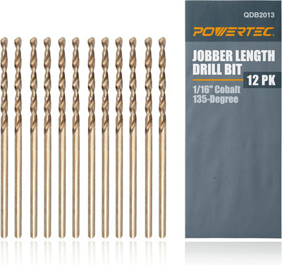 1/16'' Cobalt Drill Bits - 12 Pack - 1-3/4'' Length - M35 HSS Jobber Length Twist