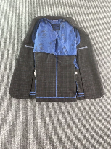 Tommy Bahama Sport Coat Large Taupe Polyester Wool Windowpane Luxury Designer - Picture 9 of 15