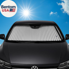 Universal Fit Retractable Shade Auto Windshield Sunshade Silver Reflective - Eas