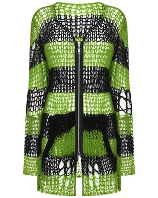 Punk Rave Damen Gothic Gestreifter Strick Cardigan XL-XXL Grün & Black - Bild 1 von 4