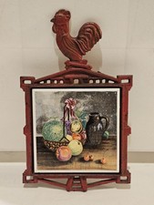 Vintage Red Cast Iron Rooster Trivet Ceramic ...