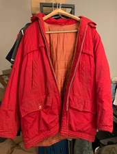 1960's Men's B34 Red Heavy Quilted Military Winter Parka Work Coat - Size M