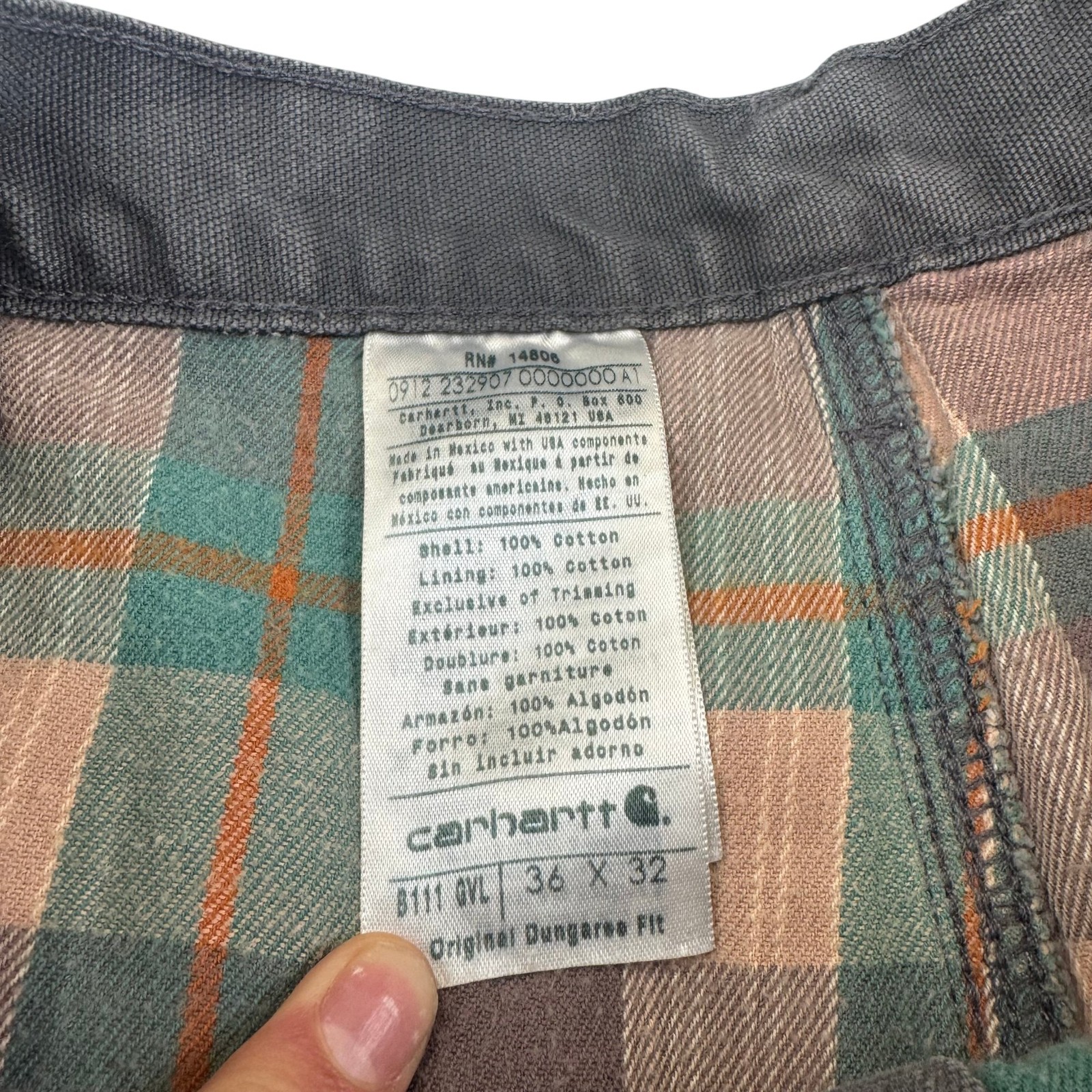 Carhartt Carpenter Trousers Mens W36 L32 Grey Cotton Flannel Lined Workwear Jean image 9