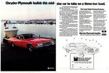 1973 Plymouth Satellite Sebring Chrysler Commodore Boat 2pg Vintage Print Ad Art