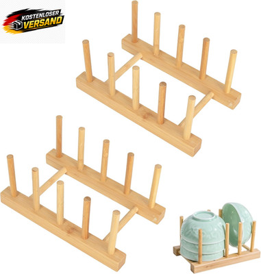 Holz Geschirrabtropfständer 2 Stück, Teller- und Topfdeckelhalter, langlebig