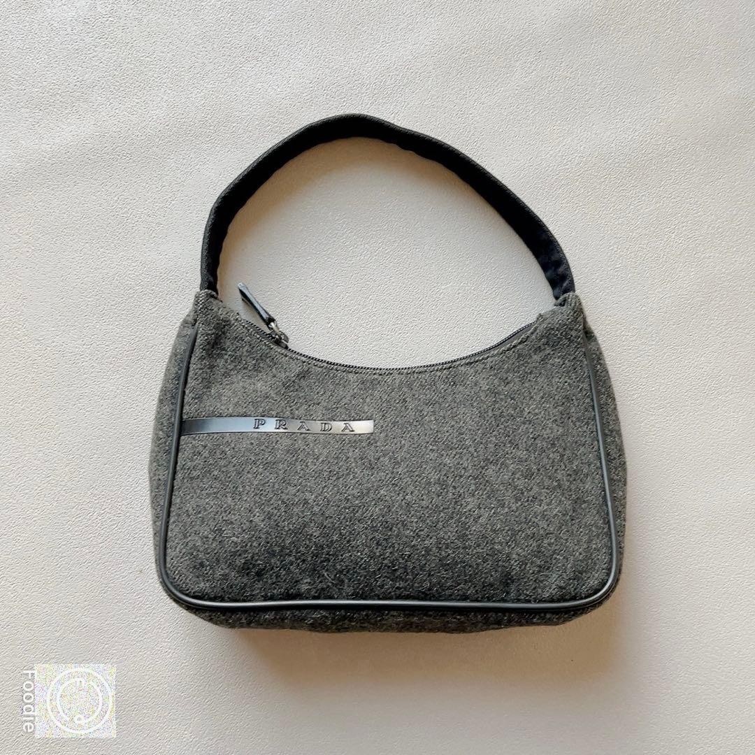 PRADA Sport Wool Gray Mini Handbag Authentic Compact Shoulder Bag