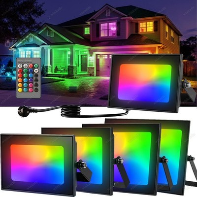 10-100Watt RGB LED Fluter Flutlicht mit Stecker Farbig Baustrahler Scheinwerfer