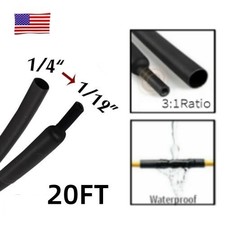 20ft Black  1/4" 6.4mm Heat Shrink Tubing 3:1 Dual Wall Adhesive Glue Lined US
