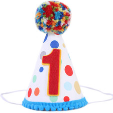 Baby 1st Birthday Party Hat - Primary Colors, Handmade Birthday Hat for Baby Gir