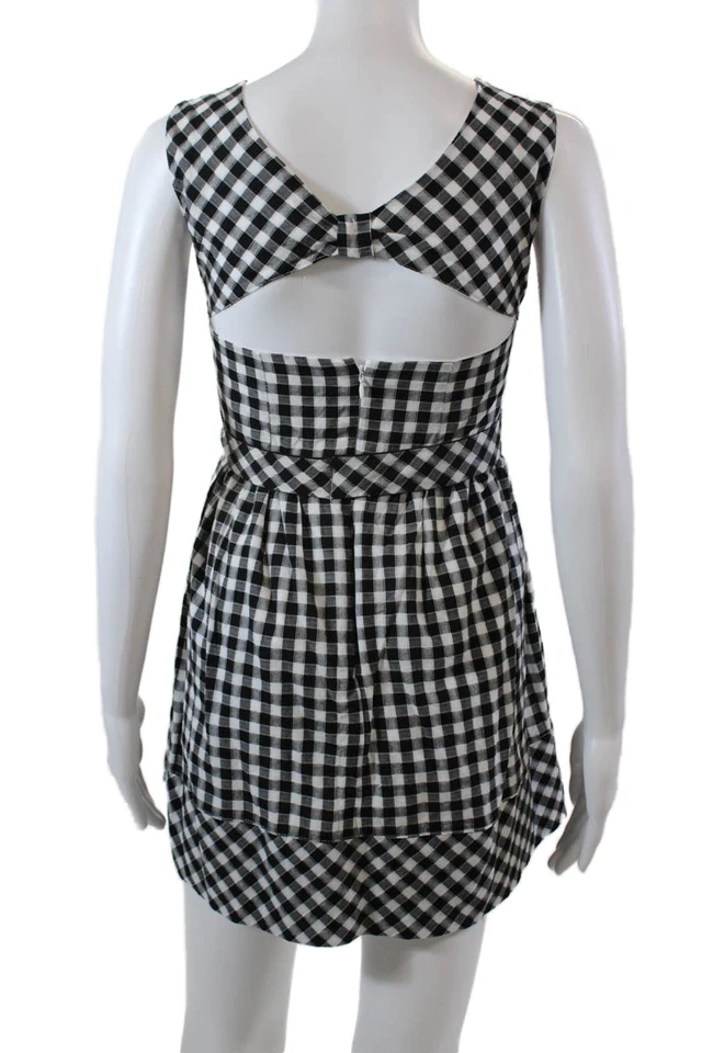 Mayoral Childrens Girls Plaid Ruffled A Line Dress Black White Cotton Size 14 - Image 3 of 4
