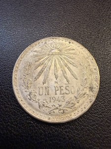 Mexico 1 Peso 1943 .720 Coin Silver, Un Peso De Plata .720. T419