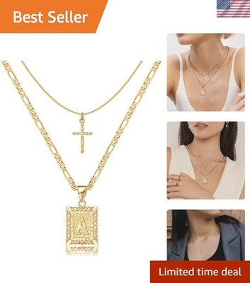 Personalized Gold Initial Choker Necklace with Cross Pendant - Stackable Style