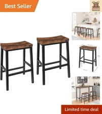 Durable Ergonomic Saddle Bar Stools, 2 pcs at 23.6 Inches - Rustic Brown & Black