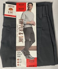 Copper Oak Men's Tech Utility Pants Straight Fit Stretch Flex Waist GRAY 34x32
