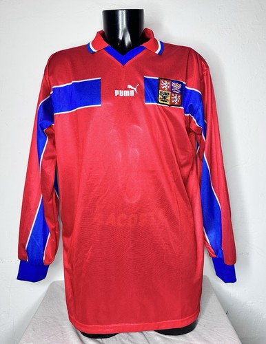 PUMA Maillot vintage football République tchèque manches longues XL rouge bleu - Afbeelding 1 van 11