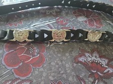 3D Belt Co. Black Leather Silver Heart Concho Belt Western USA Sz Medium EUC